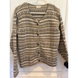VTG ALPS Sweater S Cotton Fair Isle Nordic Boho Striped Knit Cardigan